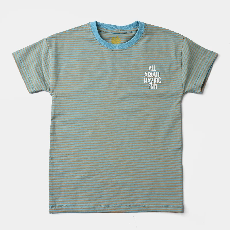 Striped Men's TopsBoys Cotton Jersey T-Shirt H/S All About Having Fun