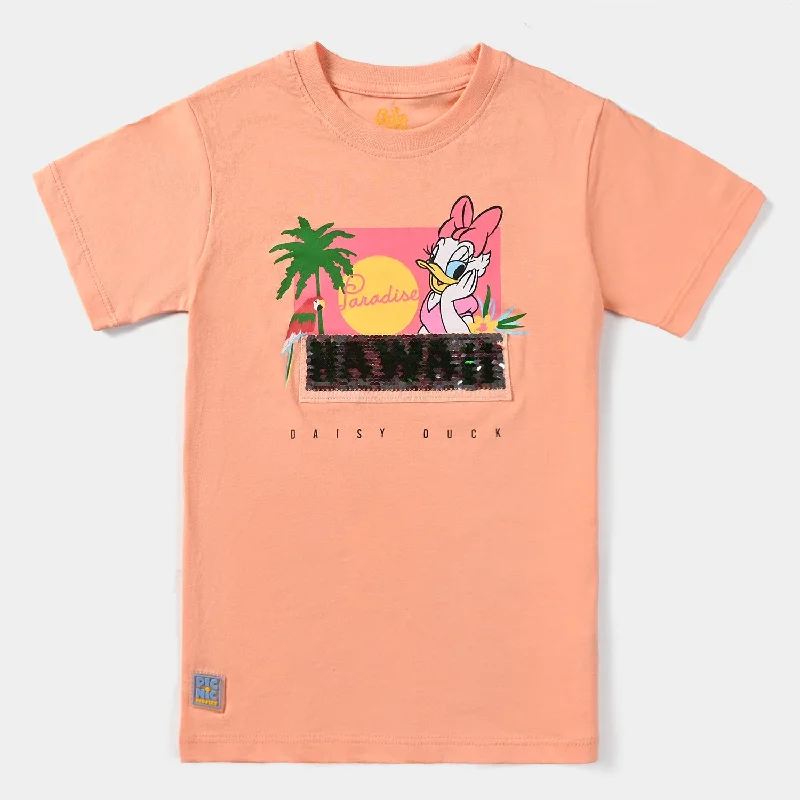 Men's Shirts with Spread CollarsGirls Cotton Jersey T-Shirt H/S Hawaii -Peach