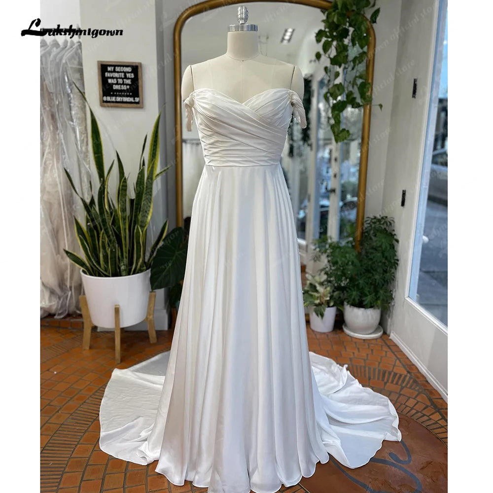 women's shift dressesRoycebridal Off Shoulder Soft Satin Pleats Boho Wedding Dress for Women Off White Beach Wedding Reception Dress for Bride women's shift dressesRoycebridal Off Shoulder Soft Satin Pleats Boho Wedding Dress for Women Off White Beach Wedding Reception Dress for Bride
