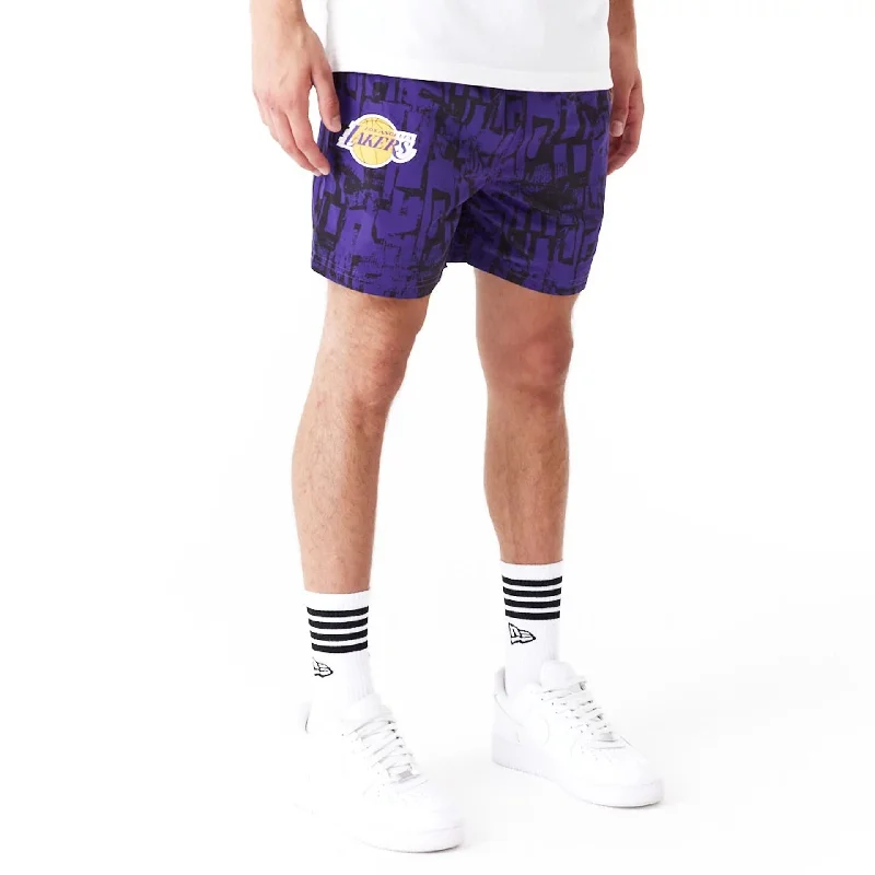 Men's Pants with SuspendersLA Lakers NBA All Over Print Purple Shorts