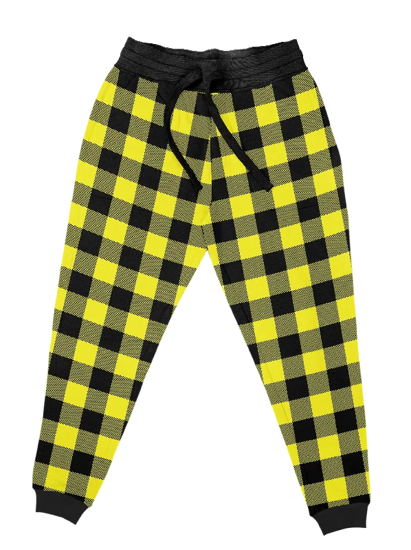 Classic Men's JeansNeon Yellow Black Plaid Unisex Joggers