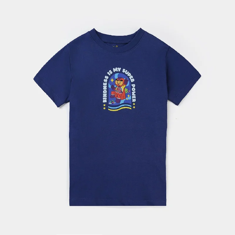 Men's Shirts with Wingtip CollarsBoys Cotton Jersey T-Shirt H/S Kindness-NAVY