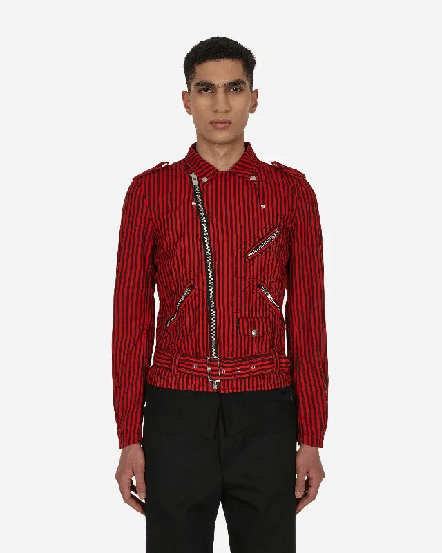 Men's Coats with Water-Repellent FabricStripe Biker Jacket Red