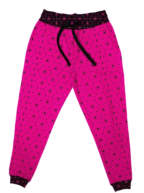 Men's Pants with Contrast Fabric PanelsNeon Sacred Geo (Pink) Unisex Joggers