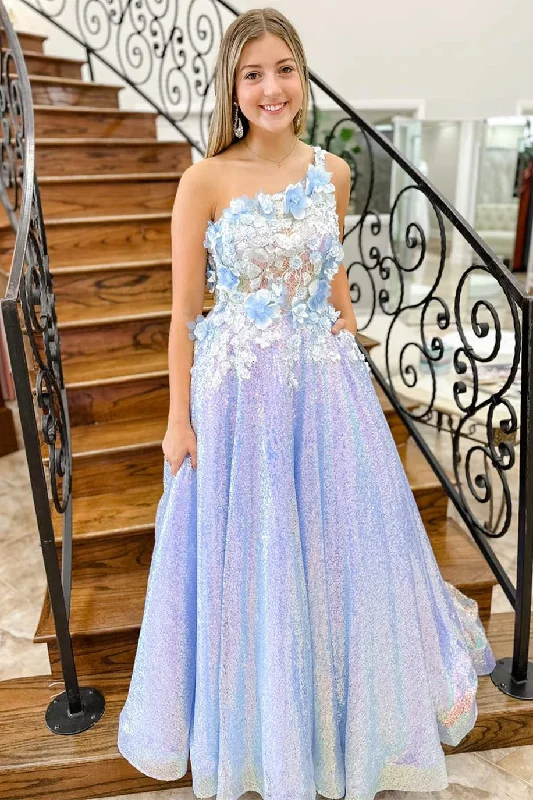 women's handmade dressesAzaria | Lilac One Shoulder 3D Flowers Sequin Long Formal Dress women's handmade dressesAzaria | Lilac One Shoulder 3D Flowers Sequin Long Formal Dress