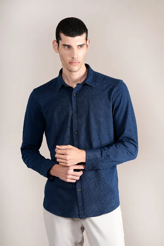 Men's Wingtip-Collar Shirts for a Classic TouchMen's Navy Self Design Full Sleeves Casual Shirt Men's Wingtip-Collar Shirts for a Classic TouchMen's Navy Self Design Full Sleeves Casual Shirt