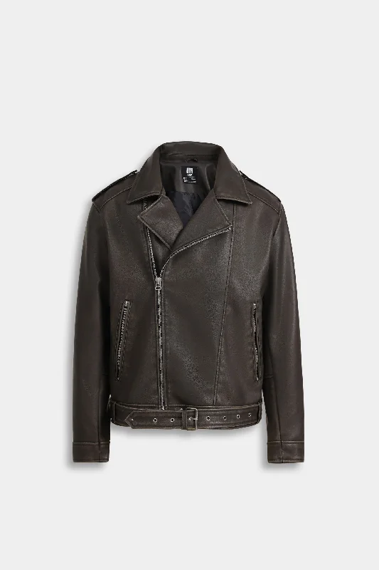 Men's Coats for Cold WeatherFaded Effect Biker Jacket