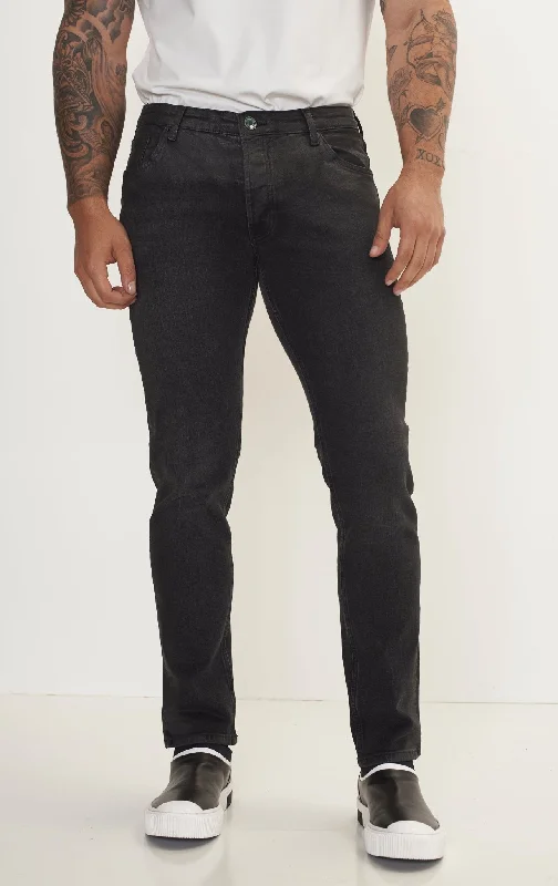 Men's Ripped JeansSide Waxed Tapered Jeans - Grey