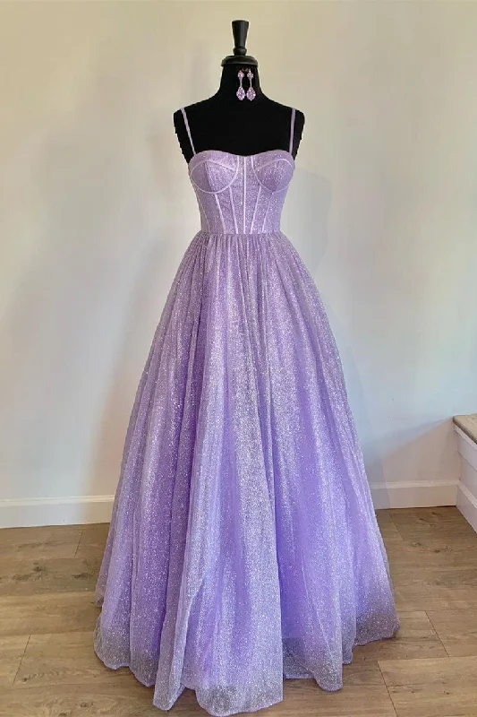 Button-Down DressJustice | A-Line Lavender Straps Long Formal Dress