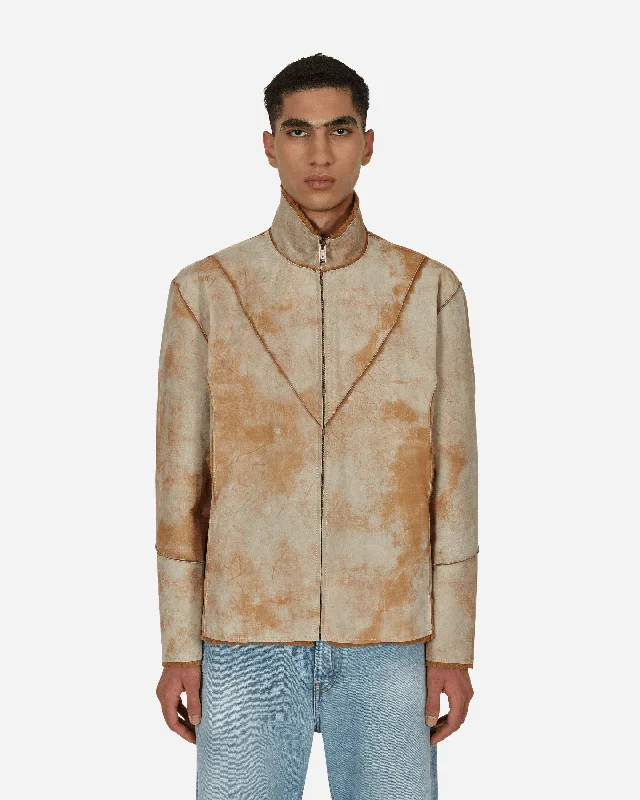 Men's Coats with Hand WarmersLeather Sherpa Jacket Beige
