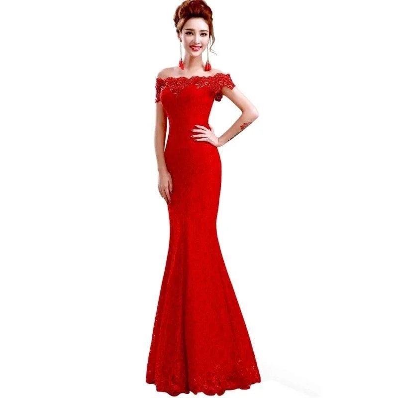 Tulle DressOff The Shoulder Sleeveless Long Party Dress