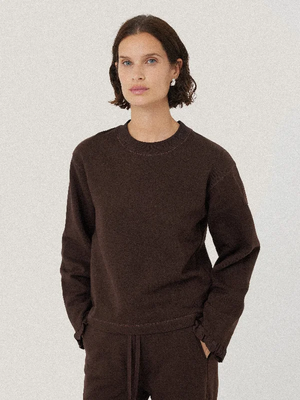 Men's Shirts with Short PlacketsSatin Cuff Jersey Sweatshirt | Chocolate