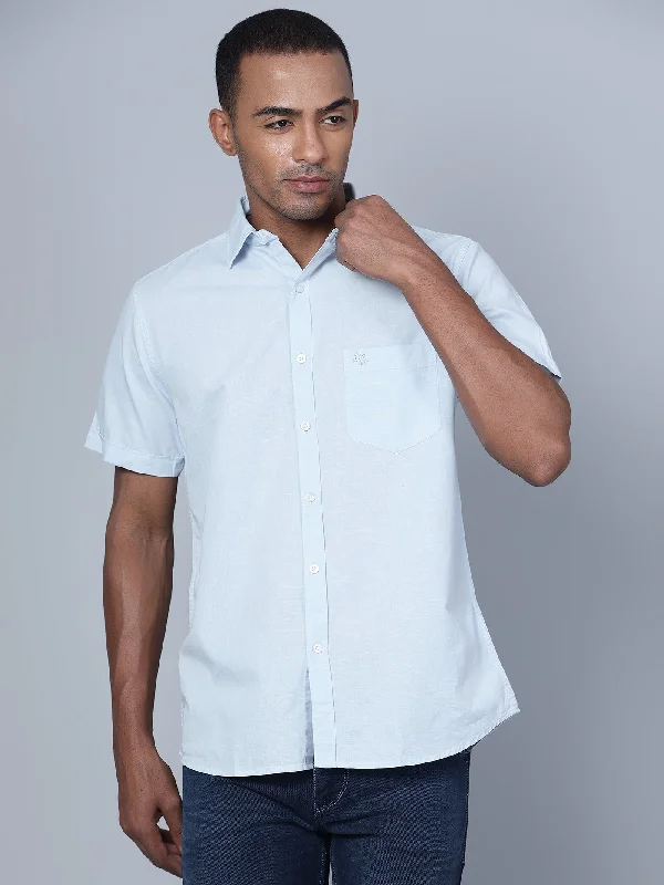 Men's Tab-Collar Shirts for a Crisp LookMen's Light Blue Casual Plain Half Sleeve Shirt Men's Tab-Collar Shirts for a Crisp LookMen's Light Blue Casual Plain Half Sleeve Shirt