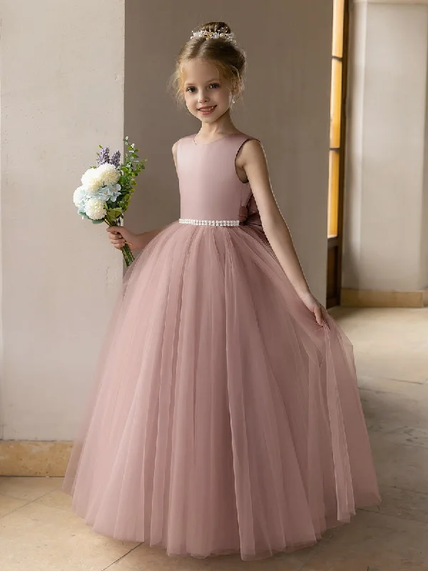 Backless DressTulle Ball Gown/Princess Flower Girl Dresses With Pearls & Satin Bowknot Backless DressTulle Ball Gown/Princess Flower Girl Dresses With Pearls & Satin Bowknot