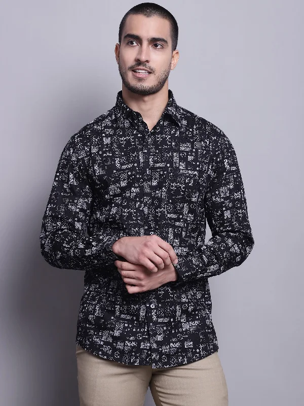 Men's Luxury Shirts for High-End FashionMen's Black Party Abstract Print Full Sleeve Shirt Men's Luxury Shirts for High-End FashionMen's Black Party Abstract Print Full Sleeve Shirt