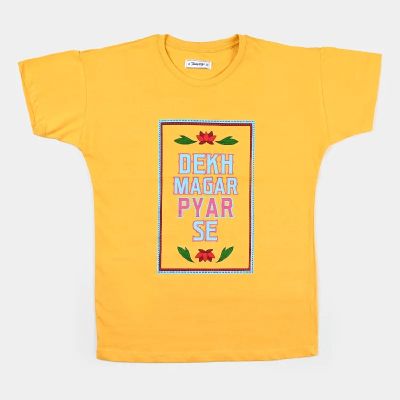 Men's Shirts with Antimicrobial TreatmentTeens Girls Cotton T-Shirt DMPS - Yellow