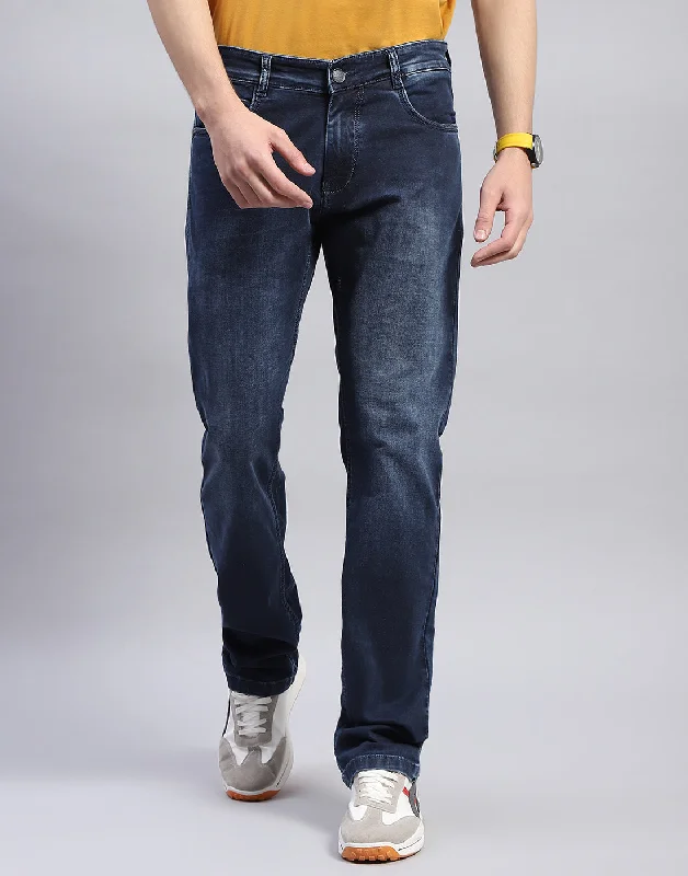 Men's Straight-Leg Jeans in Dark WashMen Blue Light Wash Straight Fit Denim
