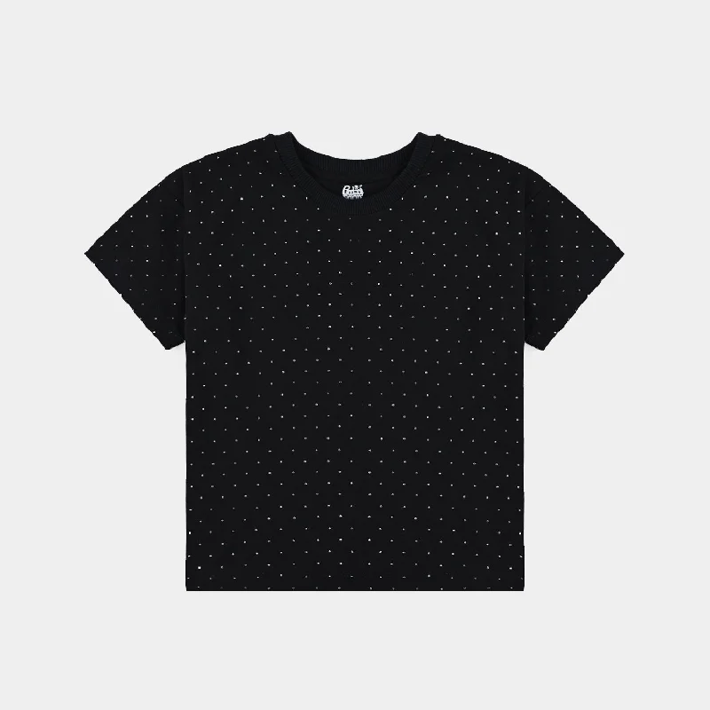 Men's Shirts with Contrast CollarsGirls Lycra Jersey T-Shirt H/S Silver Studs-Jet Black Men's Shirts with Contrast CollarsGirls Lycra Jersey T-Shirt H/S Silver Studs-Jet Black