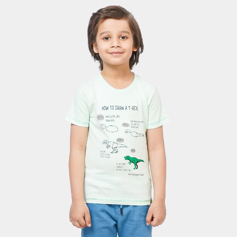 Men's Shirts with Graphic SleevesBoys Cotton T-Shirt Draw T-Rex - Sea Green