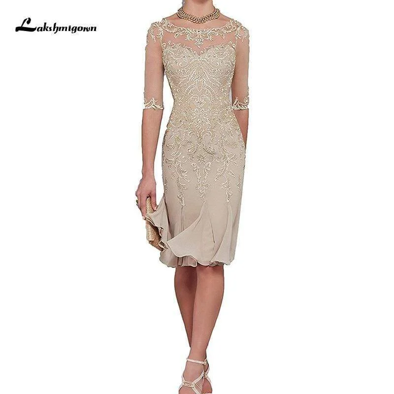 Striped DressHalf Sleeves Chiffon Lace Mother of the Bride Dresses