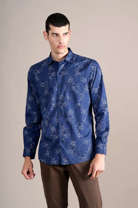Men's Plaid Shirts for a Country CharmMen's Navy Printed Full Sleeves Casual Shirt
