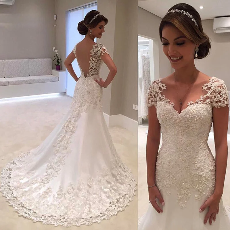 women's flowy dressesClassy White Backless Lace Mermaid Bride Dresses 2022 V-Neck Short Sleeve Wedding Gown Hochzeitskleid Robe de mariage women's flowy dressesClassy White Backless Lace Mermaid Bride Dresses 2022 V-Neck Short Sleeve Wedding Gown Hochzeitskleid Robe de mariage