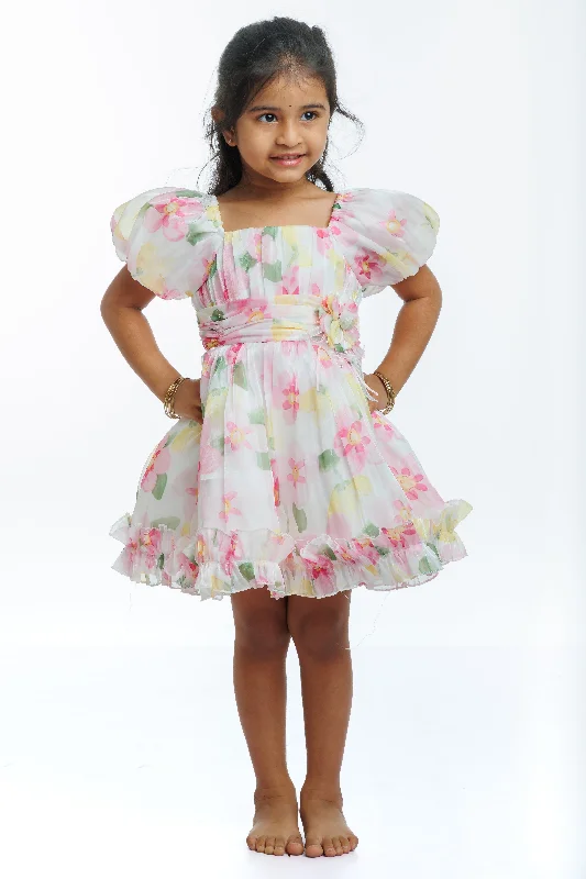 Halter DressGirls Petal Pink Floral Party Frock - A Whirl of Elegance