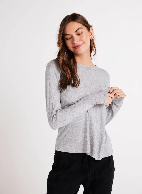 Men's Shirts with Ruffled HemlinesLong Sleeve Crew Neck Tee - Heather Ash