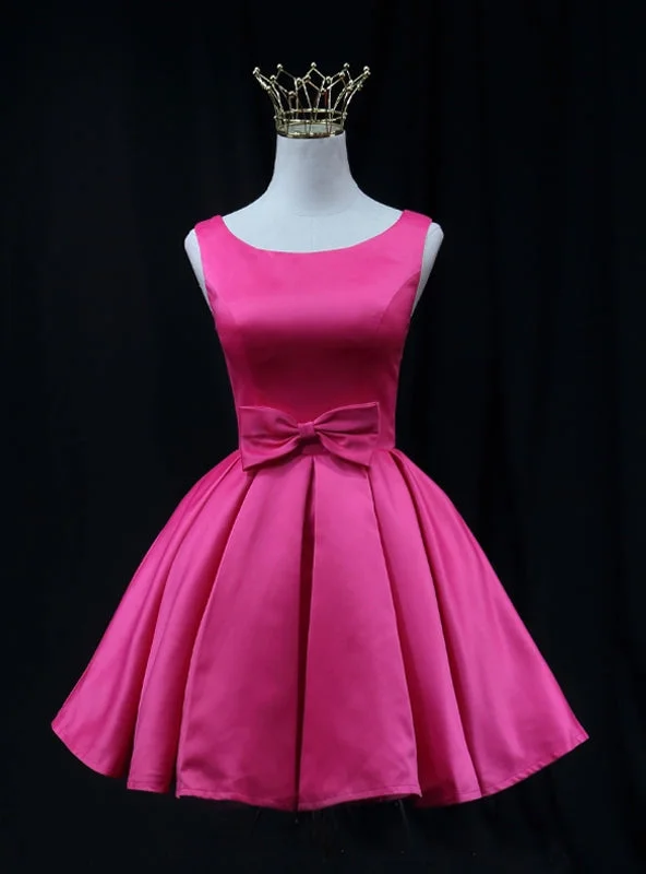 Asymmetric DressFuchsia Satin Bow Homecoming Dress