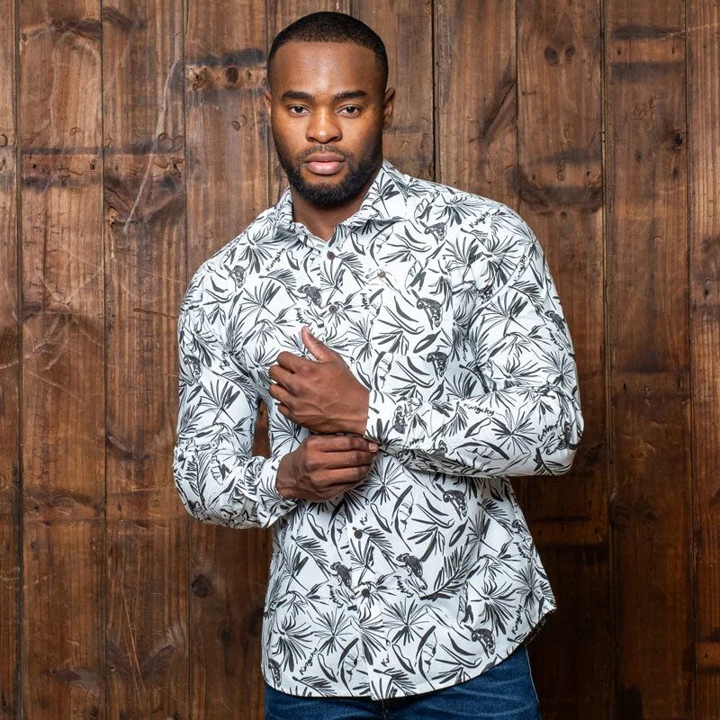 Men's Monochrome Shirts for a Minimalist VibeIndigenous Flora Slim Fit Shirt Pelican Men's Monochrome Shirts for a Minimalist VibeIndigenous Flora Slim Fit Shirt Pelican