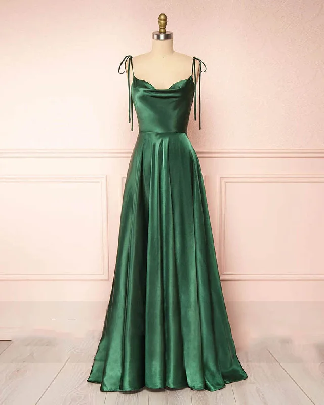 women's striped dressesSexy Satin A Line  Dark Green Prom Nigh Gown Wedding Guests Dresses for Wedding PL110271