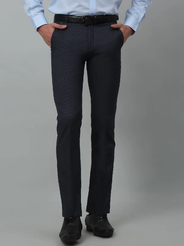 Men's Pants with Flat-Front DesignsMen's Formal Flat front Navy Blue Houndstooth Trousers