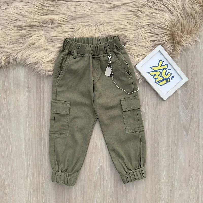 Flexible Men's JeansStylish Cotton Cargo Green Trousers for Girls and Boys