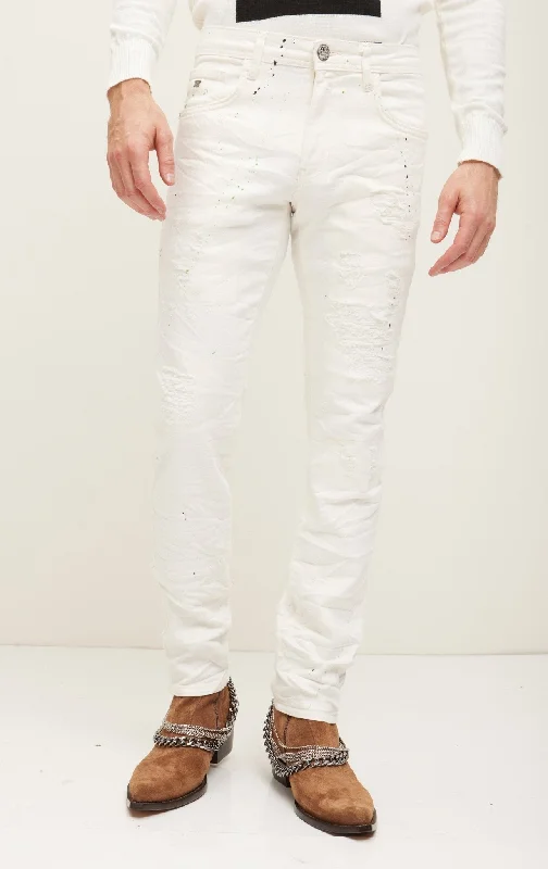 Men's Jeans Made in USAPainted Soft Cotton Distressed Denim Jeans - White