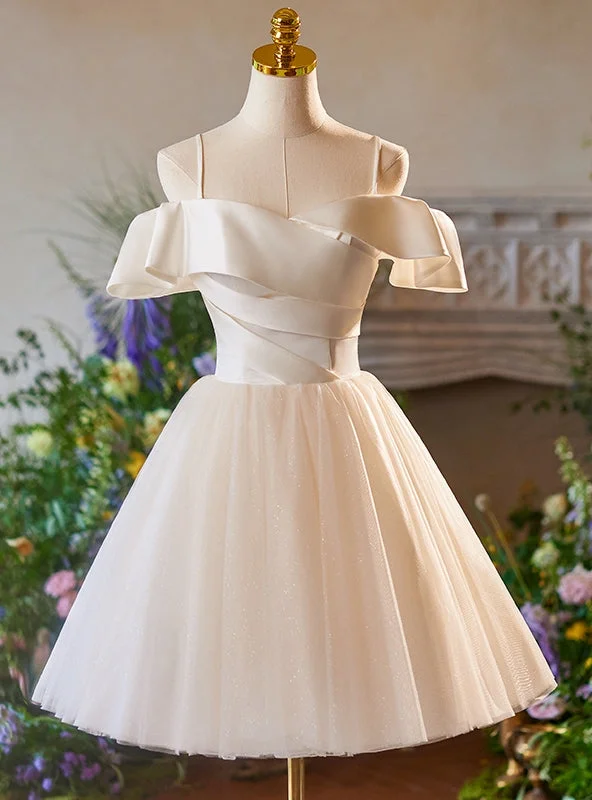 women's silk dressesChamapgne Tulle Spaghetti Straps Pleats Homecoming Dress