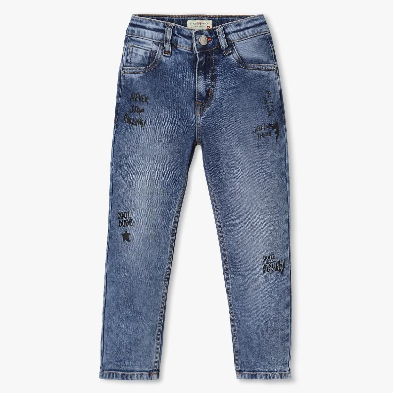 Elegant Men's JeansBoys Slim Fit Heavily Washed Printed Jeans