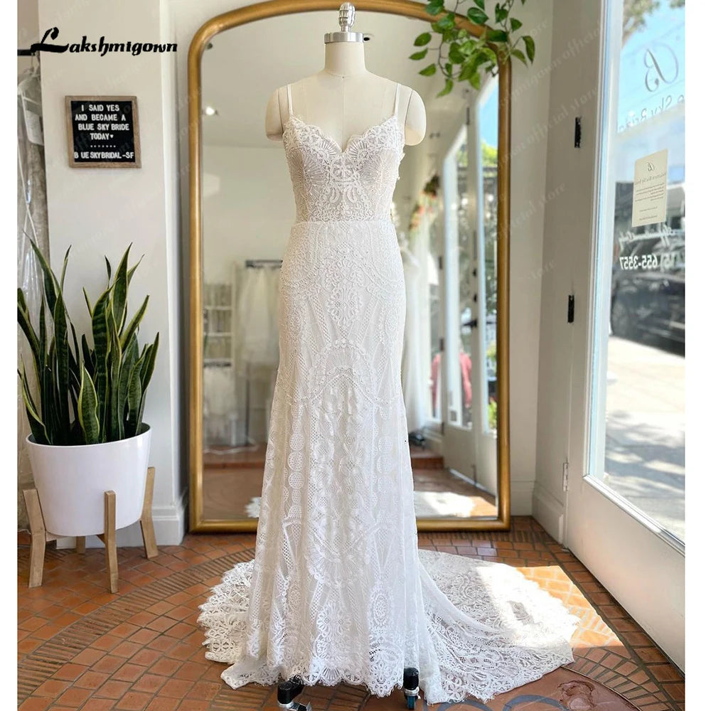 women's midi dressesRoycebridal Spaghetti Straps Lace Bobo Mermaid Wedding Dress with V Neck Modest Robe Mariage Femme Bohemian Bridal Gown women's midi dressesRoycebridal Spaghetti Straps Lace Bobo Mermaid Wedding Dress with V Neck Modest Robe Mariage Femme Bohemian Bridal Gown