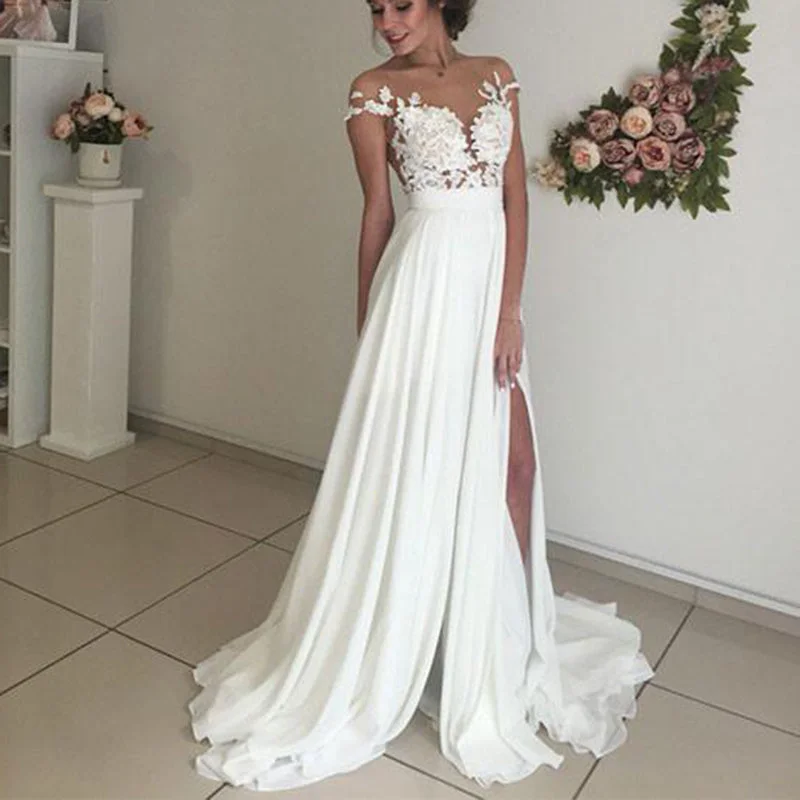 women's club dressesIvory Dress Beach Bridal Gown Lace and Chiffon Wedding Dress for Summer WD0120 women's club dressesIvory Dress Beach Bridal Gown Lace and Chiffon Wedding Dress for Summer WD0120