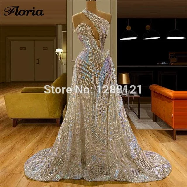 Party DressVintage Sequins One Shoulder Formal Evening Dress