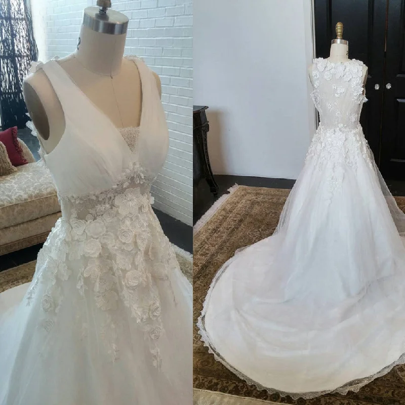 women's vintage dressesCharming V Neck Handmade Flowers Pretty See Through Back Bridal Gown, WG618 women's vintage dressesCharming V Neck Handmade Flowers Pretty See Through Back Bridal Gown, WG618