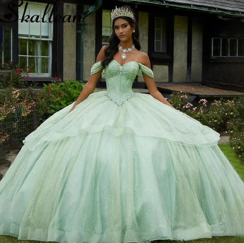 Animal Print DressPrincess Corset Glitter Light Green Quinceanera Dress Ball Gown Vestidos De 15 Años Plus Customized Animal Print DressPrincess Corset Glitter Light Green Quinceanera Dress Ball Gown Vestidos De 15 Años Plus Customized