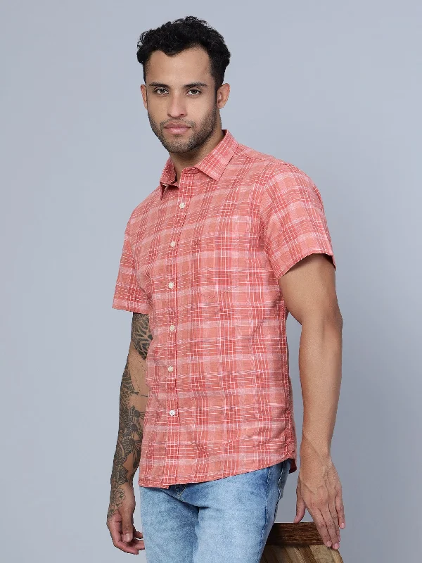 Men's Polo Shirts for Sports and Casual WearMen's Red Casual Medium Checks Half Sleeve Shirt
