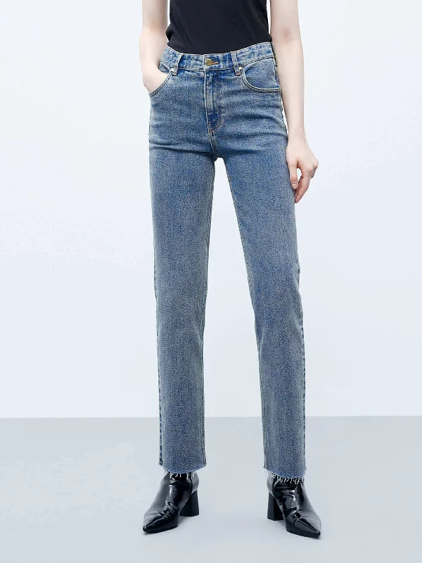 Relaxed-Fit Men's JeansStraight Leg Raw Hem Jeans