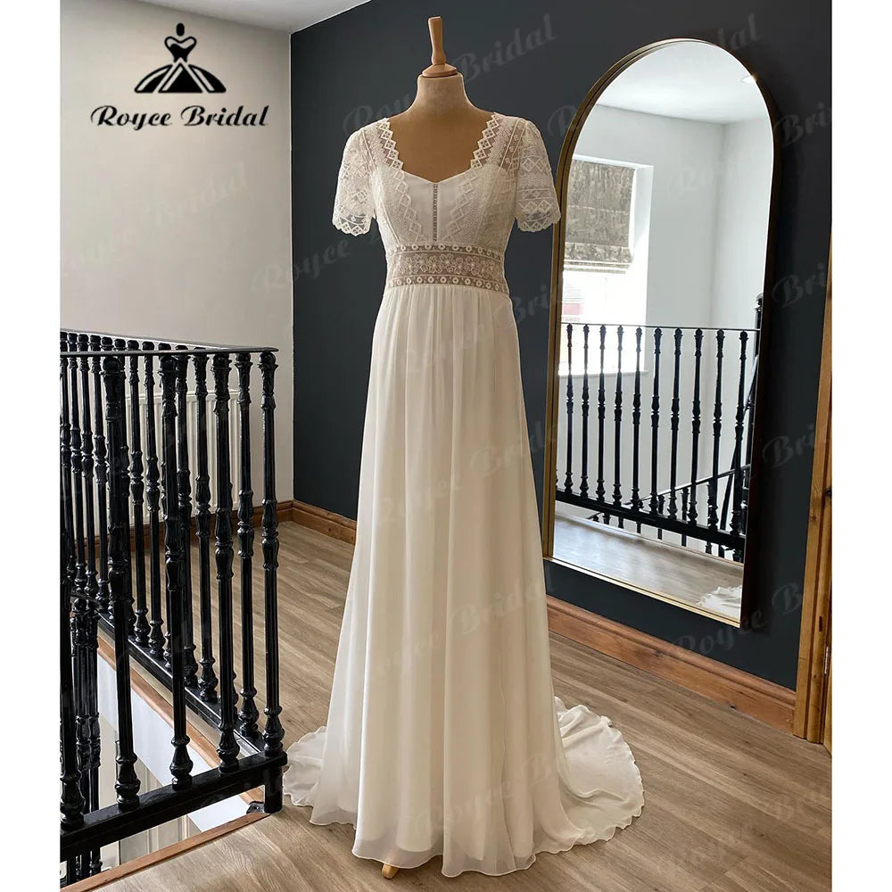 women's maxi dressesSummer Beach Cap Sleeve Lace Bodice Chiffon Boho Wedding Dress for Women Bridal Gown Hochzeitskleider vestidos de novia women's maxi dressesSummer Beach Cap Sleeve Lace Bodice Chiffon Boho Wedding Dress for Women Bridal Gown Hochzeitskleider vestidos de novia
