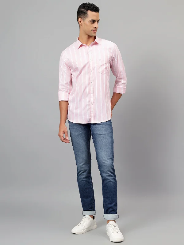 Men's Performance Shirts for Active LifestylesMen's Pink Striped Casual Full Sleeves Shirt Men's Performance Shirts for Active LifestylesMen's Pink Striped Casual Full Sleeves Shirt
