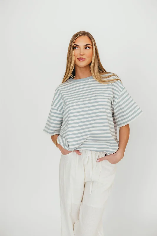 Men's Shirts for BoatingReagan Oversized Striped T-Shirt in Dusty Blue