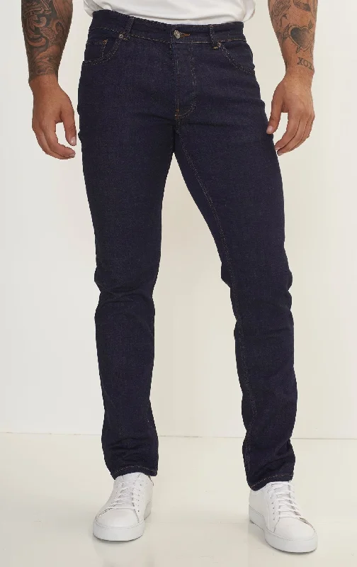 Men's Jeans with Fashionable RipsFitted Tapered Jeans - Navy