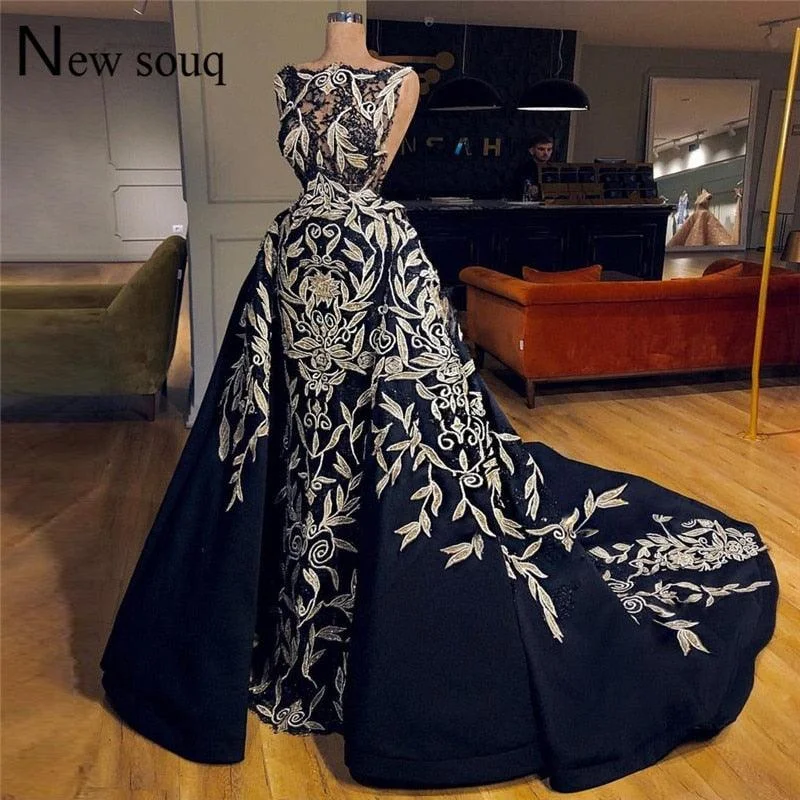 Short-Sleeve DressNavy Blue Evening Gown Arabic Turkish Dubai Couture Formal Pageant Dress