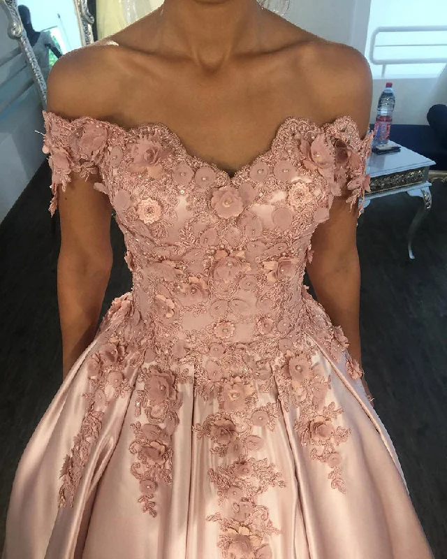 Plunging Neckline DressBlush Pink Ball Gown Prom Dress with Lace Flowers Women Off the Shoulder Engagement Wedding Gown Plunging Neckline DressBlush Pink Ball Gown Prom Dress with Lace Flowers Women Off the Shoulder Engagement Wedding Gown