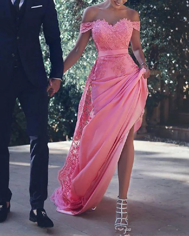 Bridesmaid DressSiaoryne Hot Pink/Light Blue Lace Off Shoulder Women Formal Wedding Party Gowns Engagement Prom Dresses Long PL306 Bridesmaid DressSiaoryne Hot Pink/Light Blue Lace Off Shoulder Women Formal Wedding Party Gowns Engagement Prom Dresses Long PL306